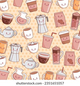cute coffee kawaii patterns background
