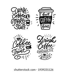 Cute Coffee Lettering Typography Doodle