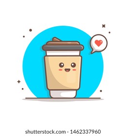 Cute Coffee with Love Vector Illustration. Coffee Mascot Logo. Coffee Shop. Cafe. Happy Breakfast. Flat Cartoon Style Suitable for Web Landing Page, Banner, Flyer, Sticker, Wallpaper, Card, Background