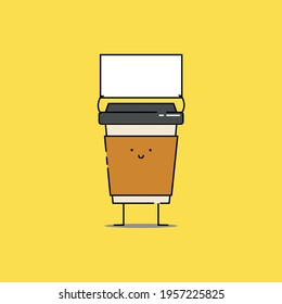 Cute coffee mascot Illustration. junk food. fast food. modern simple food vector icon, flat graphic symbol in trendy flat design style. wallpaper. lockscreen. pattern. frame. children.
