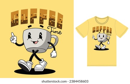 Cute coffee mascot with tshirt design premium vector the Concept of Isolated Technology. Flat Cartoon Style Suitable for Landing Web Pages,T shirt, Flyers, Stickers