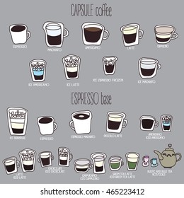 Cute coffee menu Hand drawn info graphic and vector