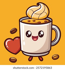 Cute Coffee Mug Cartoon Icon Illustration
