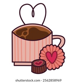 Cute Coffee Mug with Heart and Chocolates for Romantic Moments