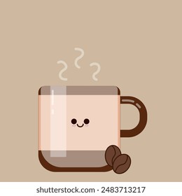 Cute coffee mug with a smiley face illustration - EPS Vector