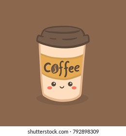 Cute Coffee Paper Cup Glass Vector Illustration Cartoon Character Icon