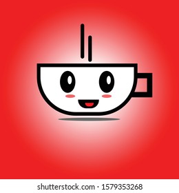 It is a cute coffee with red background. Flat. Simple. Icon