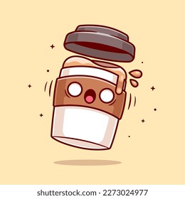 Cute Coffee Shocked Cartoon Vector Icon Illustration. Drink Object Icon Concept Isolated Premium Vector. Flat Cartoon Style