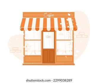 Cute coffee shop building. Street cafe exterior vector illustration isolated on white background. Flat cartoon style