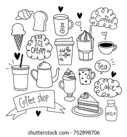cute coffee shop doodle vector