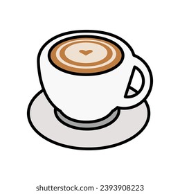 A Cute Coffee Shop Logo. Cafe Latte mug icon. Latte aroma symbol. Espresso hot drink cup sign. Cappuccino emblem. Vector illustration.