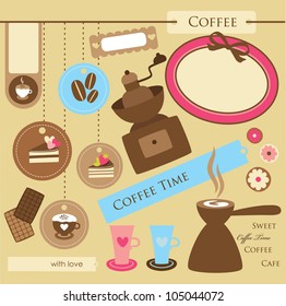 cute coffee time scrap collection. vector illustration