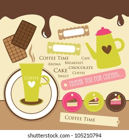 cute coffee time scrap collection. vector illustration