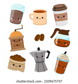 Cute coffee tools maker clipart. Flat vector cartoon design