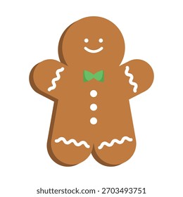 Cute coffee-colored gingerbread man flat vector illustration, isolated on a white background. Perfect for Christmas, bakery, and holiday-themed designs.