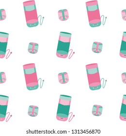 Cute Coffeemaker Seamless Pattern. Sweet Cartoon Coffee machine with funny faces. Lovely Kawaii Style Design.