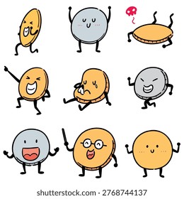 Cute coin character hand drawn doodle style vector illustration