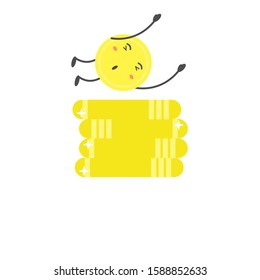 Cute Coin  Character. Vector Illustration. Free space for text. Flat and Modern Design.