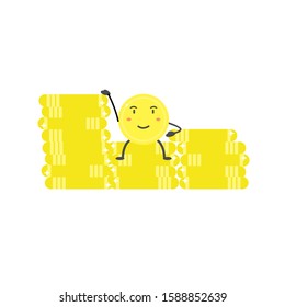 Cute Coin  Character. Vector Illustration. Free space for text. Flat and Modern Design.