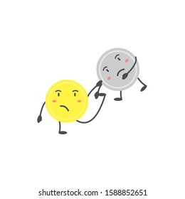 Cute Coin  Character. Vector Illustration. Free space for text. Flat and Modern Design.