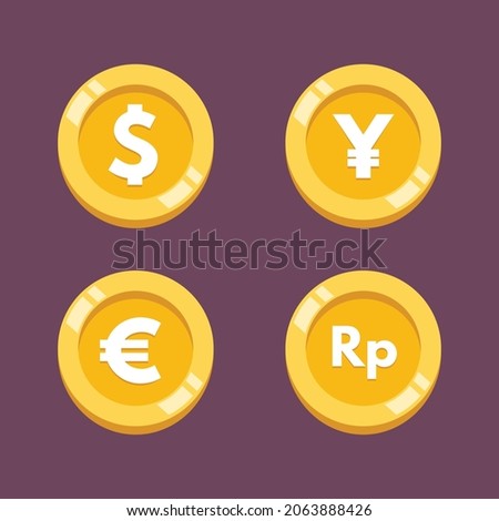 cute coin dollar yen euro rupiahs vector flat design