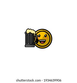 Cute Coin Drink Cola Cartoon Character Vector Illustration Design. Outline, Cute, Funny Style. Recomended For Children Book, Cover Book, And Other.