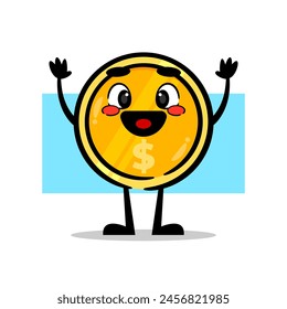 cute coin mascot with a happy expression. cute money mascot about finance.