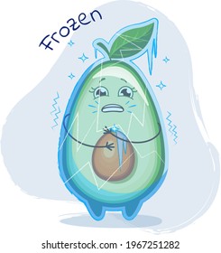 Cute cold avocado character became frozen with ice. Emoji stickers with avocado. 