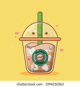 cute cold coffee cup with ice