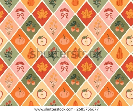Cute collage fall autumn pumpkin mushroom leaves
