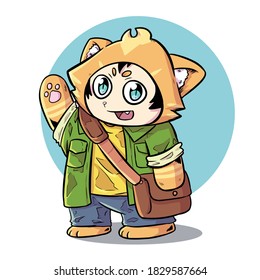 Cute Collage Orange Cat Mascot Illustration