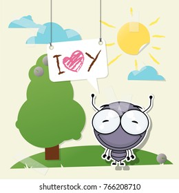 Cute collage from paper with funny ant. Vector illustration.