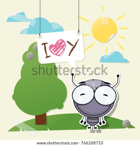 Cute collage from paper with funny ant. Vector illustration.