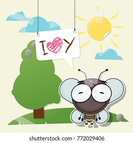 Cute collage from paper with funny bee. Vector illustration.