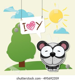 Cute collage from paper with funny panda. Vector illustration.