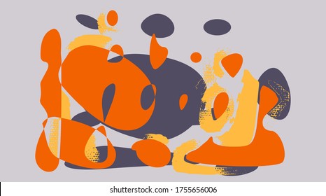 Cute collage style abstract painting. Orange and dark purple forms, cartoonish vector background in memphis style