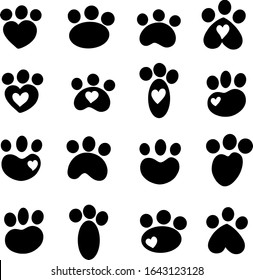 A Cute Collection of Animal Silhouette Prints Like Cut or Dog Cartoon Illustration Vector Style, Some With Hearts