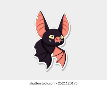 Cute collection of bat sticker with different poses. Happy bat cartoon flying character. Vector illustration