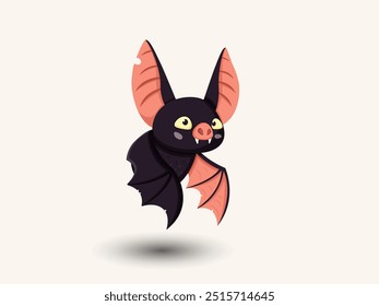 Cute collection of bats with different poses. Happy bat cartoon flying character. Vector illustration. Happy halloween day