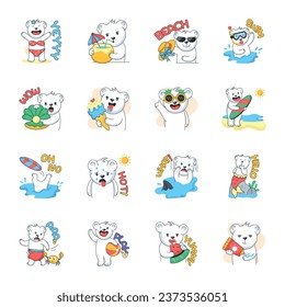 Cute Collection of Beach Bears Flat Stickers 

