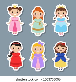 Cute collection of beautiful princesses with dust glitters. White background.