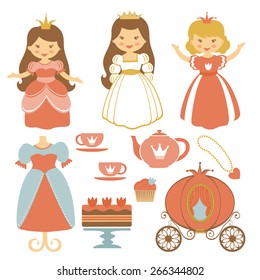 A cute collection of beautiful princesses and tea party elements