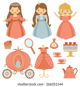 A cute collection of beautiful princesses and tea party elements