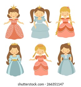 A cute collection of beautiful princesses. Vector illustration