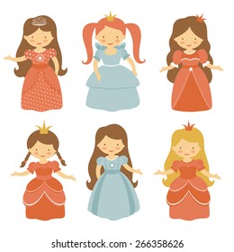 A cute collection of beautiful princesses. Vector illustration