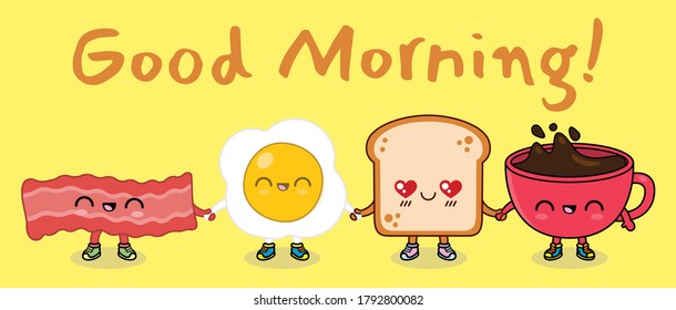 Cute collection of breakfast ingredients characters