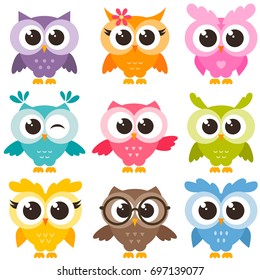 Cute collection of bright owls