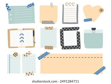 Cute collection of colorful papers. Organization of work and study process, goal setting and time management concept. Cute naive flat style vector office post memo templates