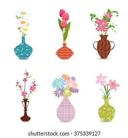 cute collection decorative vases with flowers for your design