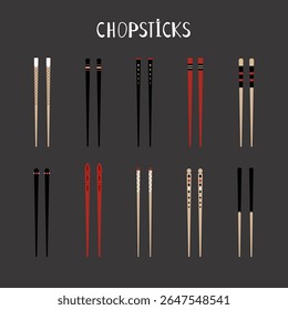 Cute collection of different Chopsticks for asian food original artwork